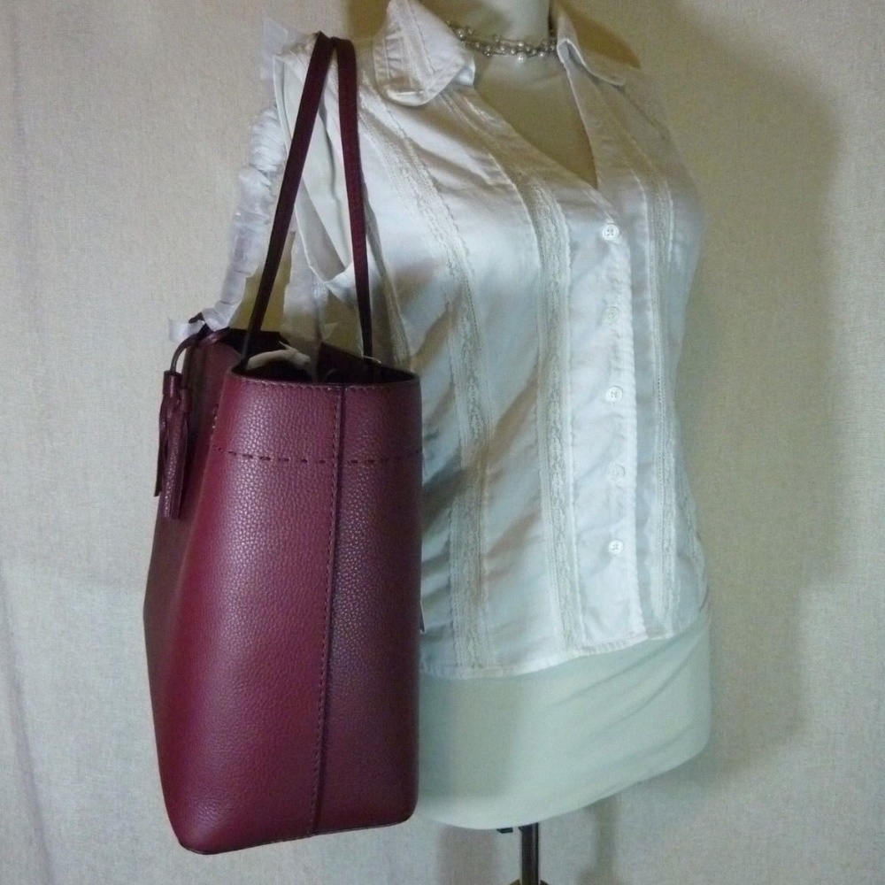 NEW Tory Burch Mcgraw Port/Imperial Garnet Burgundy Leather Large Tote Bag - Picture 4 of 13